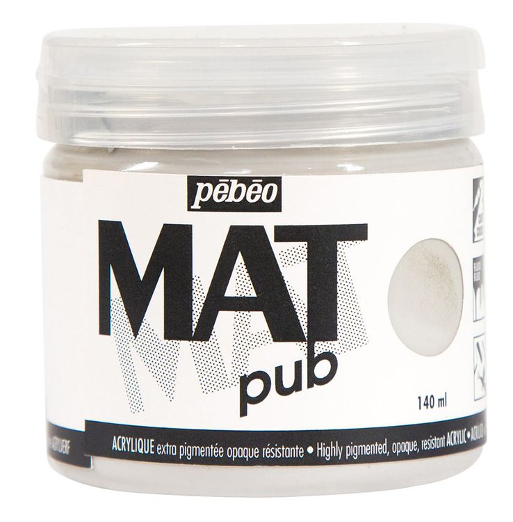 Краска акриловая Pebeo экстра матовая Mat Pub №1 (Серый теплый), 140 мл