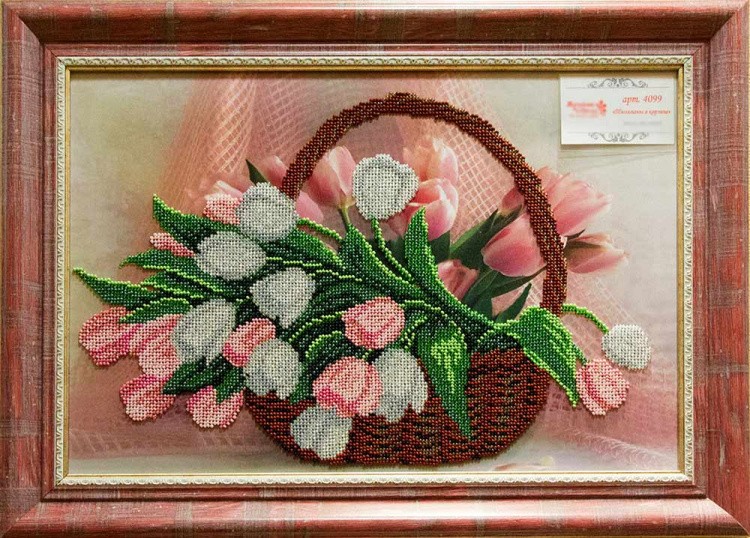 Рисунок на шелке «Тюльпаны в корзине» — картинка 2