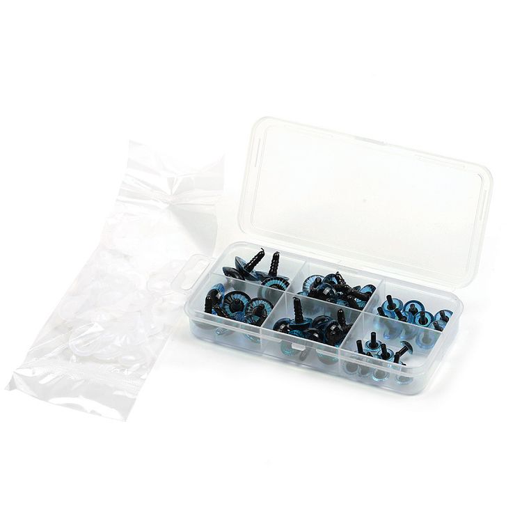 Набор глаз в органайзере винтовые, пластик, с лучиками синие, d11-22 мм, 46 шт., с фиксацией №6, Magic 4 Toys — картинка 2