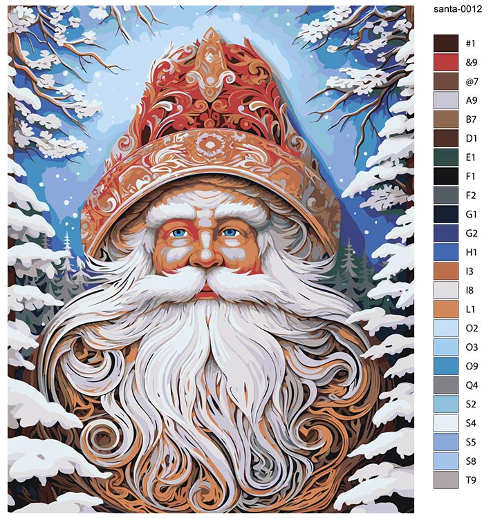 Картина по номерам «Новогодняя: Дед Мороз и заснеженные ёлки» — картинка 2