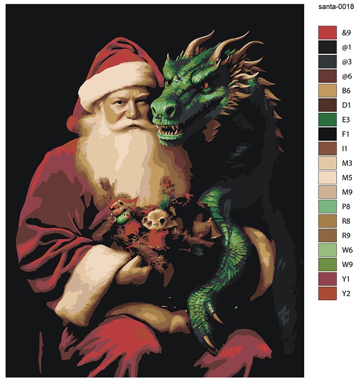 Картина по номерам «Новогодняя: Дед Мороз и зеленый дракон» — картинка 2