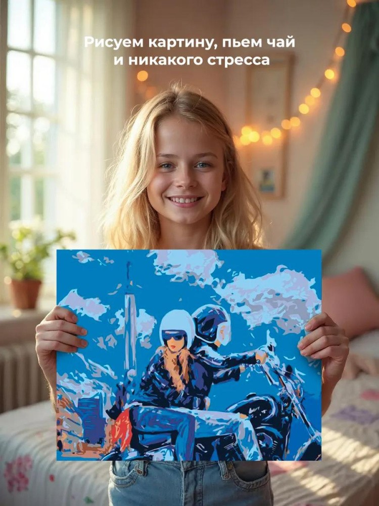 Картина по номерам «Пара на мотоцикле» — картинка 7