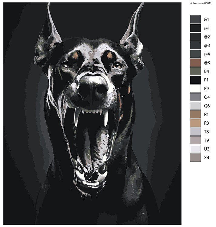 Картина по номерам «Черная собака доберман с открытой пастью» — картинка 2
