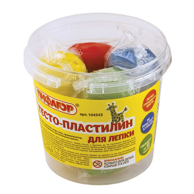 Пластилин на растительной основе (тесто для лепки) ПИФАГОР, 4 цвета, 240 г — картинка 2
