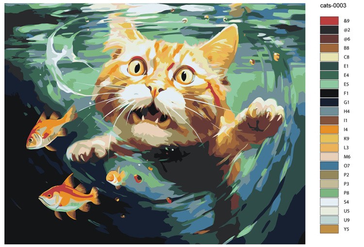 Картина по номерам «Рыжий кот с рыбами под водой» — картинка 2
