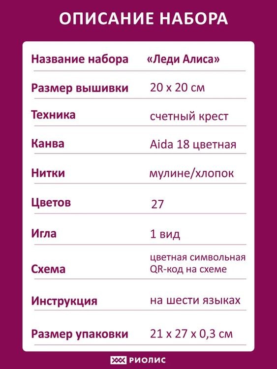 Набор для вышивания «Леди Алиса» — картинка 6