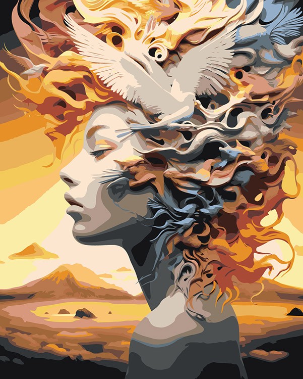 Картина по номерам «Девушка с птицами в волосах»