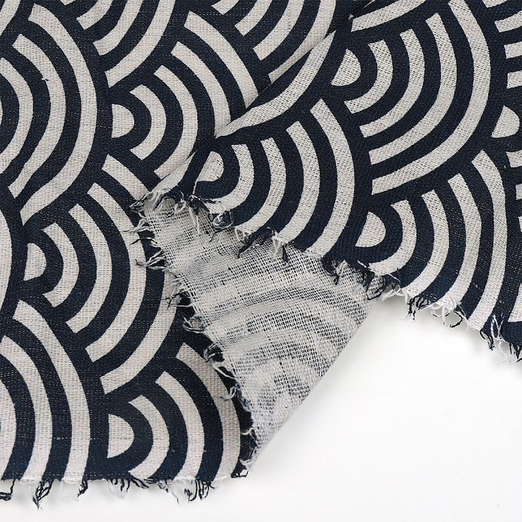 Ткань лен, 140 г/м², 30% лен, 70% хлопок, 3 м, ширина 150 см, цвет: синий, принт, TBY — картинка 4