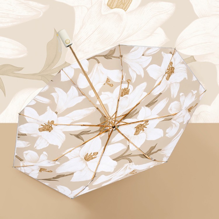 Зонт двусторонний Нежные лилии, складной, 8 спиц, автомат — картинка 6