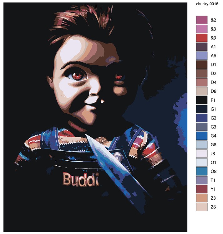 Картина по номерам «Страшная кукла Чаки с ножом 3» — картинка 2