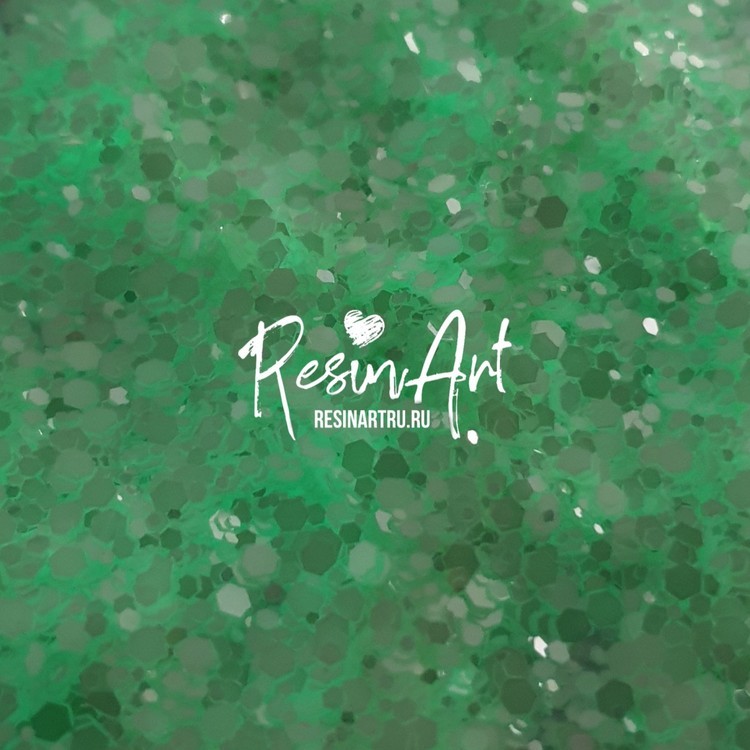 Глиттер ResinArt Зеленый люминофор (шестигранник) — картинка 3