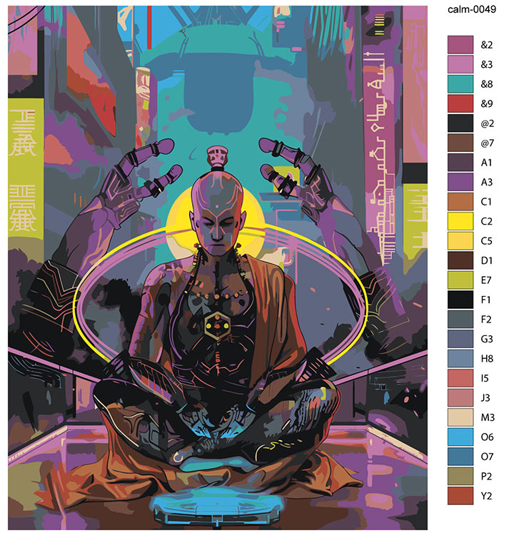 Картина по номерам «Религия буддизм: Будда киберпанк, неон» — картинка 2