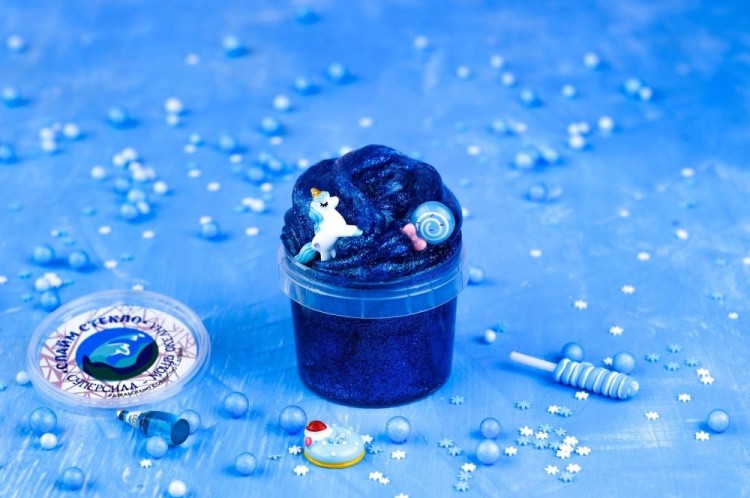 Слайм Стекло с ярко-синими блестками, 100 гр
— картинка 2