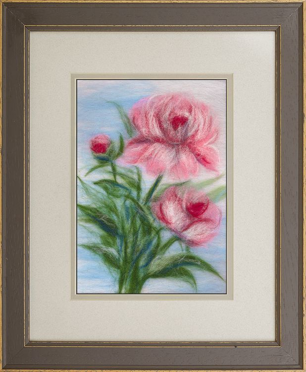 Картина шерстью «Нежные пионы» — картинка 2