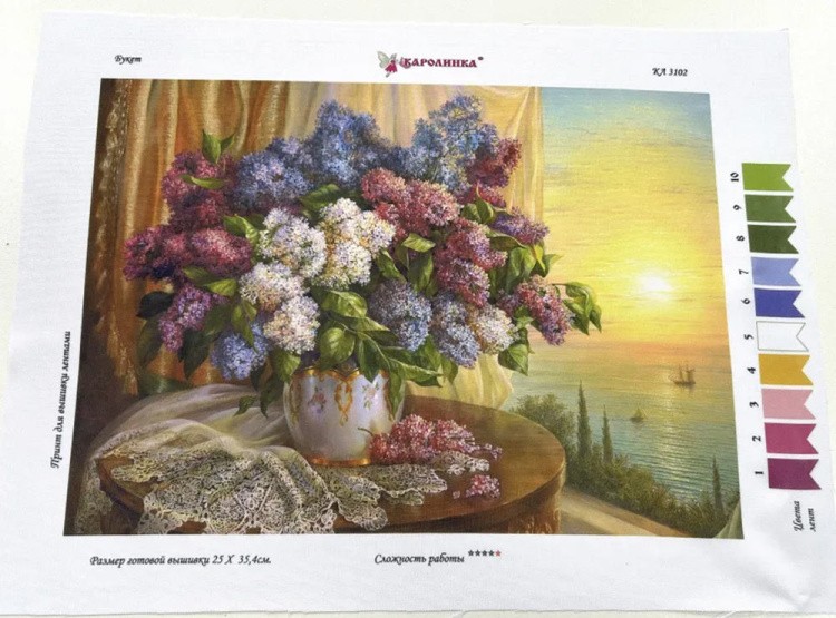 Принт для вышивки лентами на габардине «Букет» — картинка 3