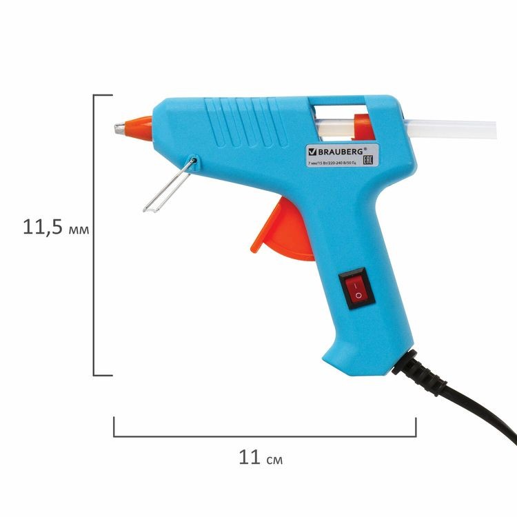 Клеевой пистолет 15 Вт для стержня 7 мм, комплект 20 стержней (10 белых + 10 прозрачных), Brauberg — картинка 5