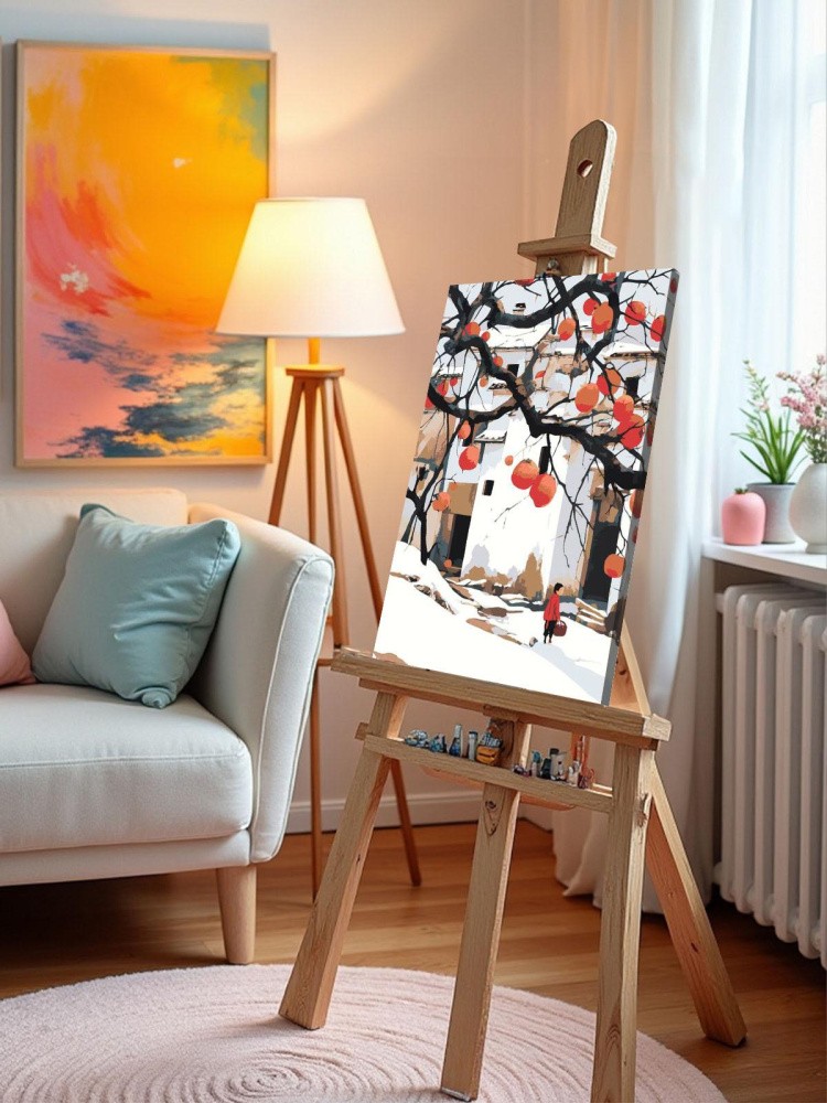 Картина по номерам Зимний пейзаж с хурмой и домами — картинка 9