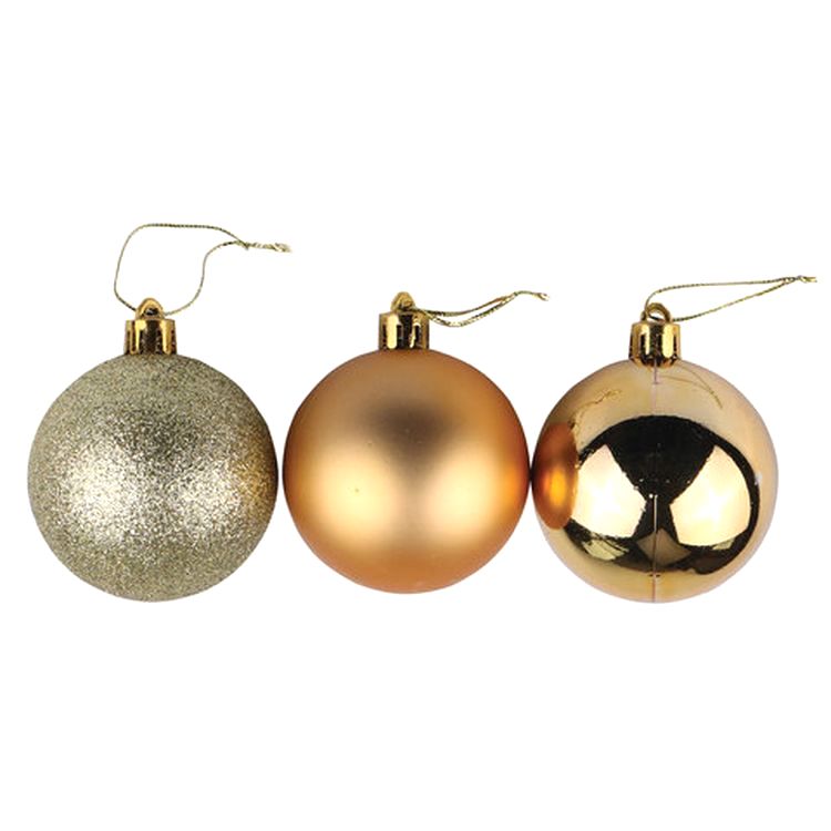 Шары елочные, набор 6 шт., пластик, 8 см, темное золото (глянец, матовый, глиттер) — картинка 3