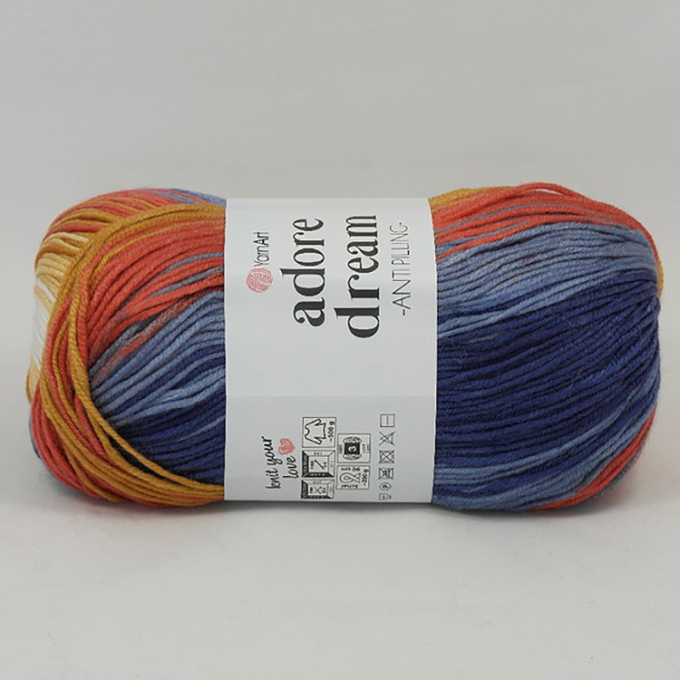 Пряжа YarnArt Adore Dream (1065), горчично-сине-оранжевый, 5 шт. по 100 г — картинка 2