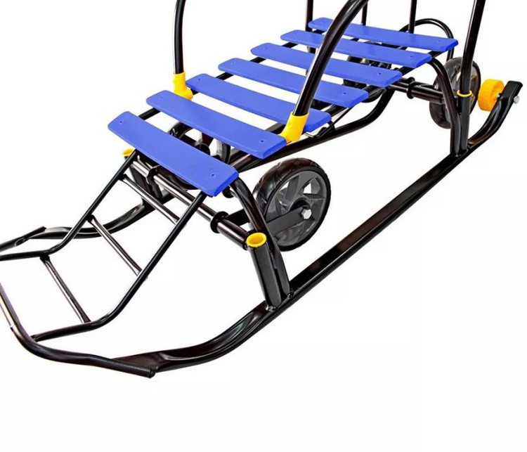 Санки детские Snow Black Auto синие рейки с колесами — картинка 18