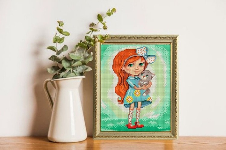 Алмазная вышивка «Девочка с котенком» — картинка 5