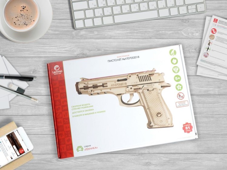 Конструктор из дерева «Пистолет-резинкострел с мишенями», Lemmo — картинка 7