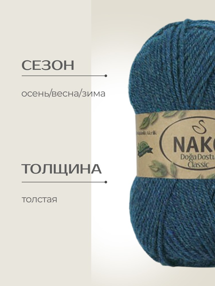 Пряжа NAKO Doga Dostu classic (Нако Дога досту классик), (40101), морская волна, 5 шт. по 100 г — картинка 2