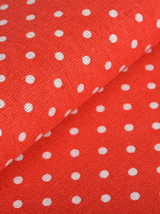 Ткань Лен, 140 г/м², 5 м x 150 см, цвет: красный, принт горошек, TBY — картинка 2