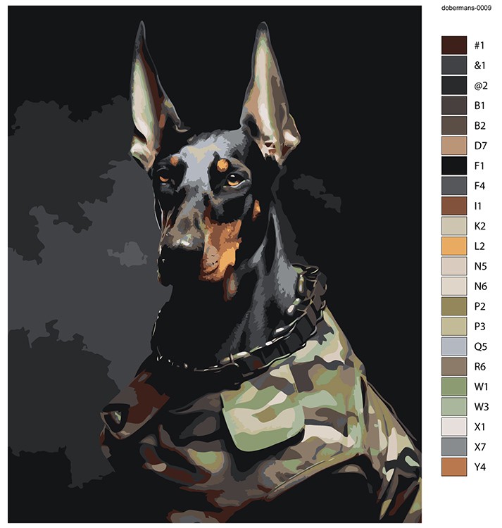 Картина по номерам «Собака доберман в камуфляже» — картинка 2