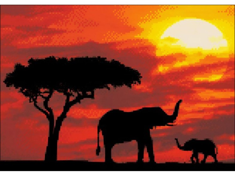 Алмазная вышивка «Слоны на закате» — картинка 2