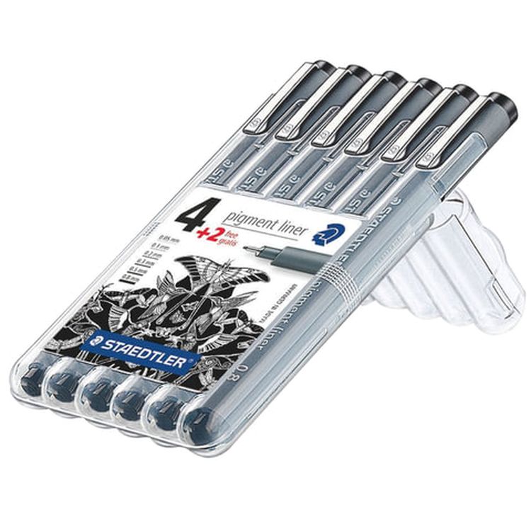 Набор капиллярных художественных ручек (линеров) STAEDTLER 6 шт.,черные — картинка 2