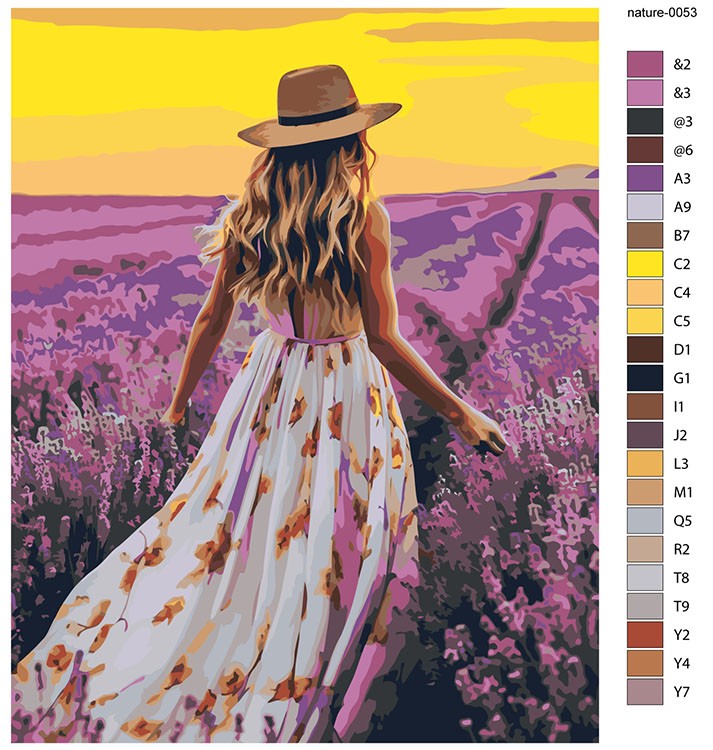 Картина по номерам «Природа: Девушка в шляпе на поле с лавандой» — картинка 2