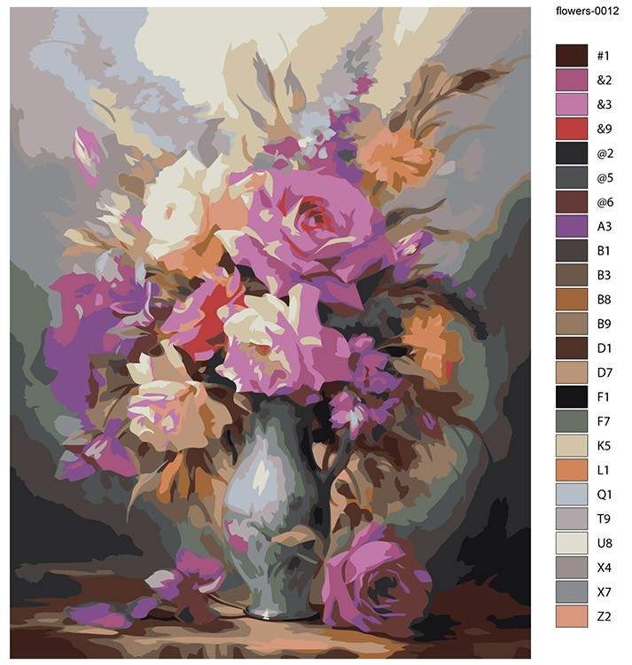 Картина по номерам «Цветы: Букет с лиловыми розами» — картинка 2