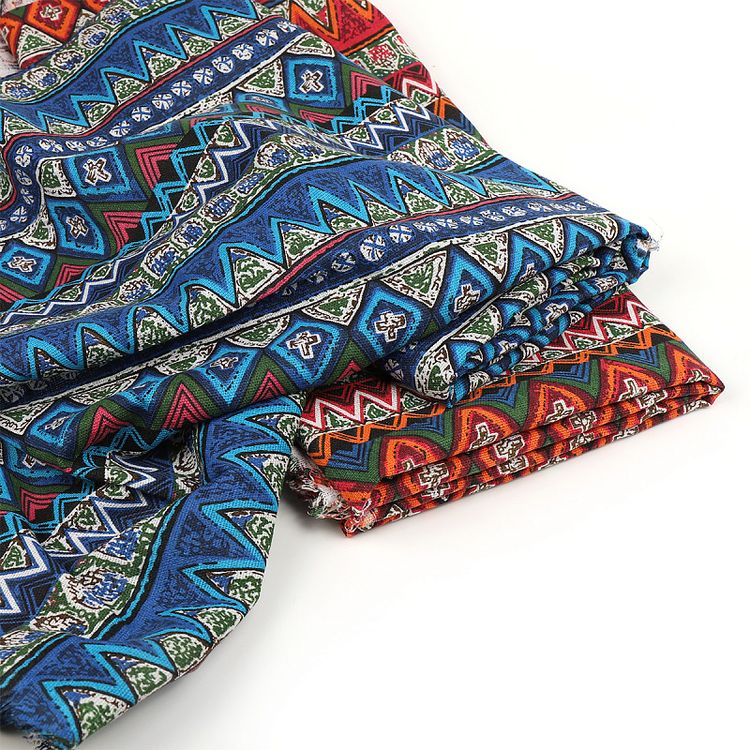 Ткань льняная, 3 м x 150 см, 140 г/м², цвет: синий, геометрический принт, TBY — картинка 7