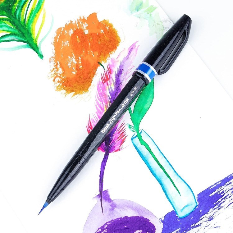 Браш пен Brush Sign Pen Artist, ultra-fine, 0,5 - 5 мм, цвет: голубой, Pentel — картинка 5
