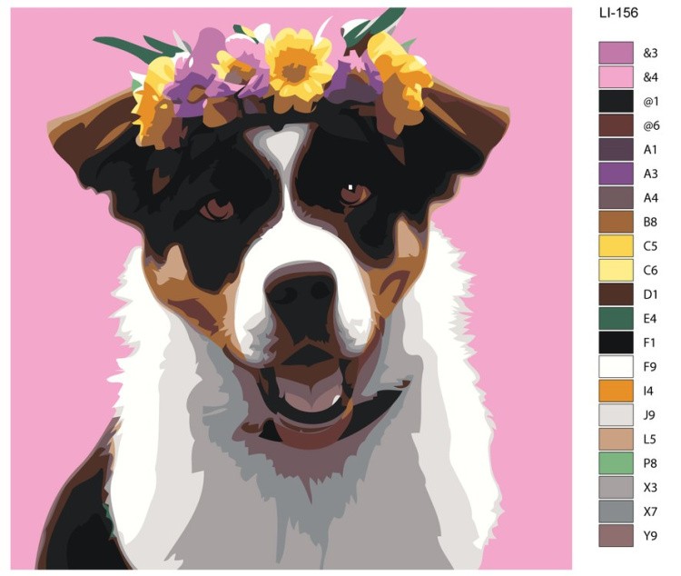 Картина по номерам «Улыбчивая собака в цветочном венке» — картинка 2