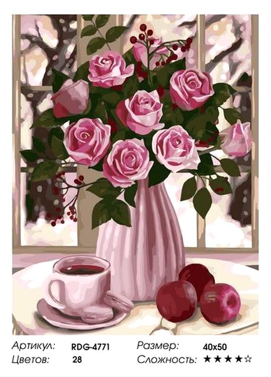 Картина по номерам «Розы, чай и яблоки» — картинка 2