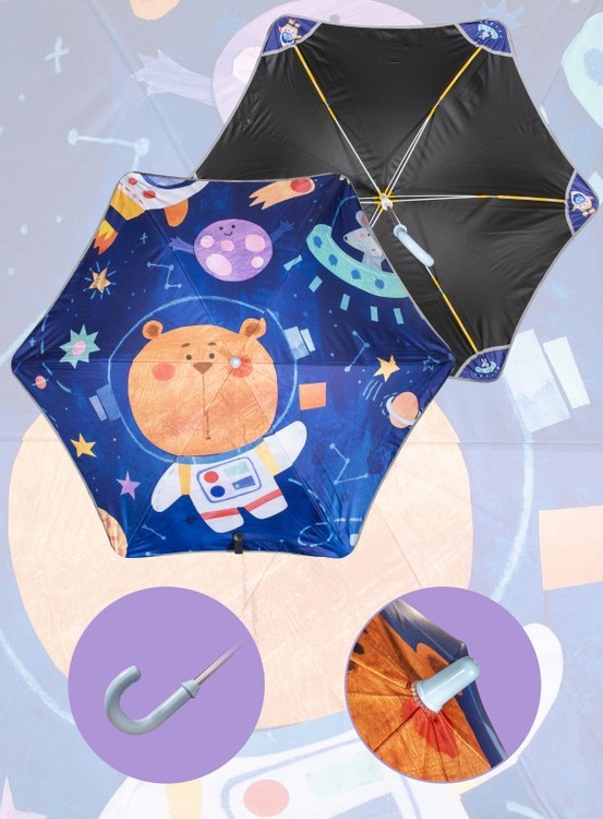 Зонт детский Полет в космос, трость, 8 спиц, механический, антишторм — картинка 2