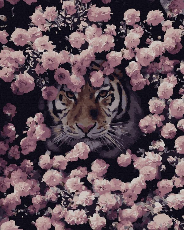 Картина по номерам «Тигр в розовых кустах»