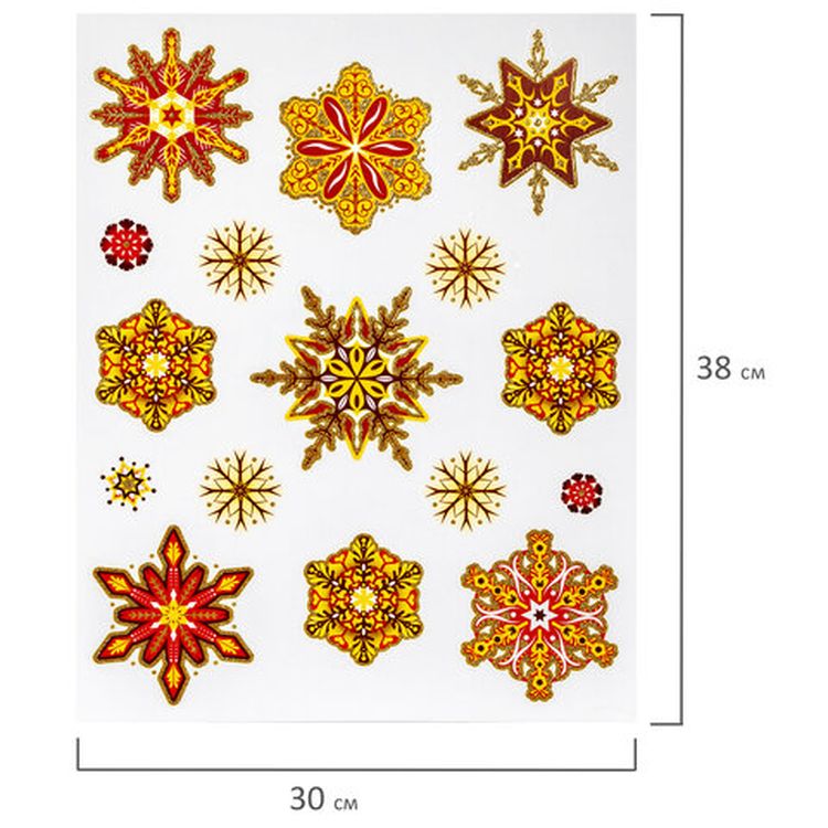 Украшение для окон и стекла «Красно-золотые снежинки 2» — картинка 3