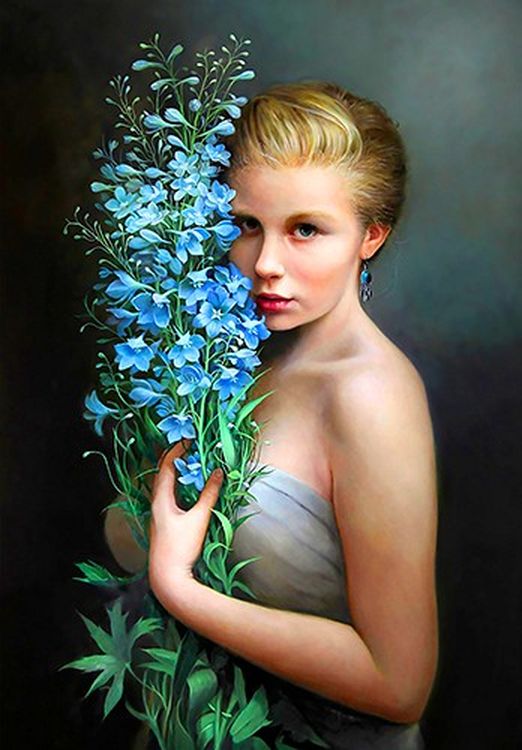 Рисунок на ткани «Девушка с цветами»