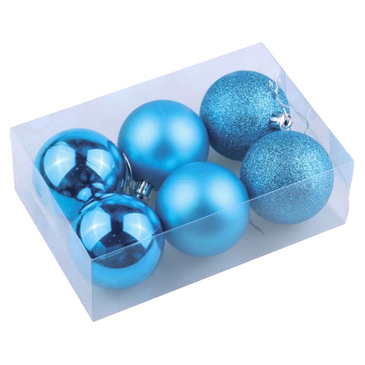 Шары елочные, набор 6 шт., пластик, 8 см, бирюзовые (глянец, матовый, глиттер) — картинка 4