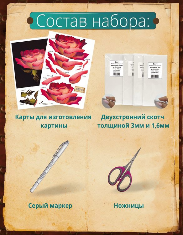 Набор папертоль «Роза рассвет» 20x20 см — картинка 3