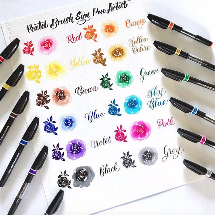 Браш пен Brush Sign Pen Artist, ultra-fine 0,5 - 5 мм, цвет: черный, Pentel — картинка 12