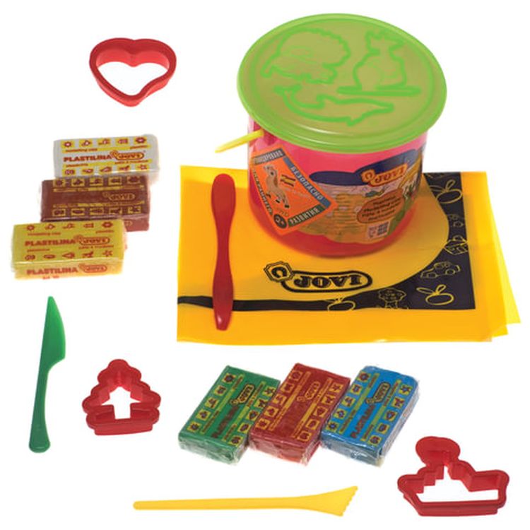 Пластилин JOVI (Испания), набор, 6 цветов, 300 г, 3 формочки, 3 стека, клеенка — картинка 4