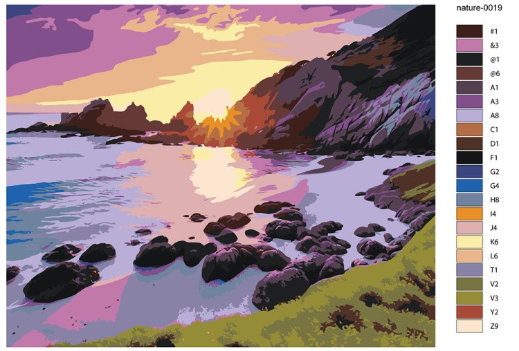 Картина по номерам «Природа: Пейзаж с берегом моря на закате» — картинка 2