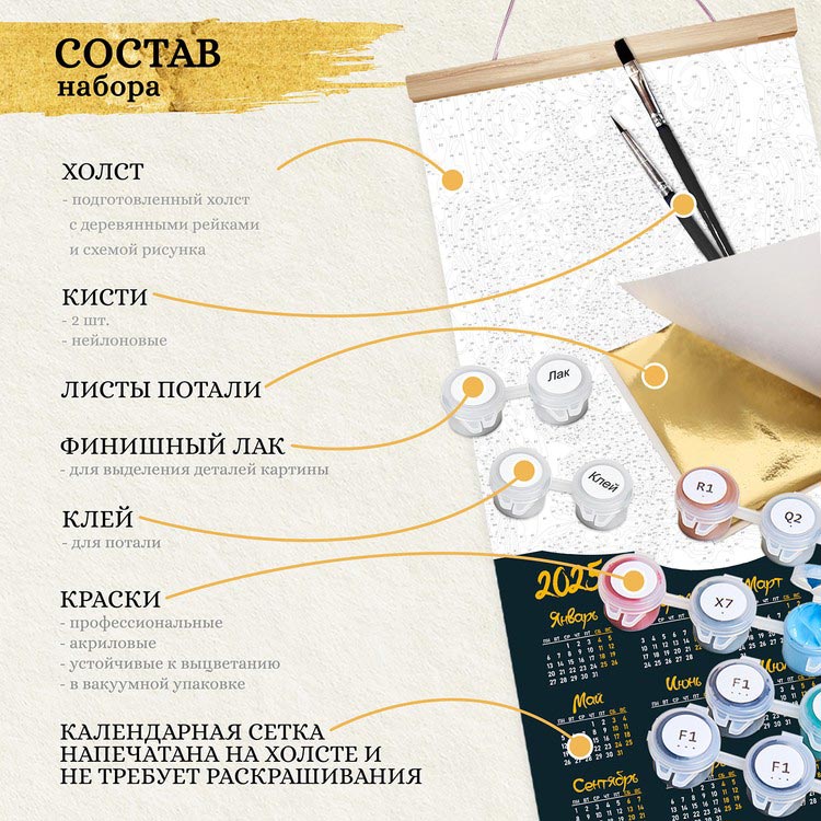 Картина по номерам с поталью «Панно Календарь Радужная змея счастья 2025» — картинка 3