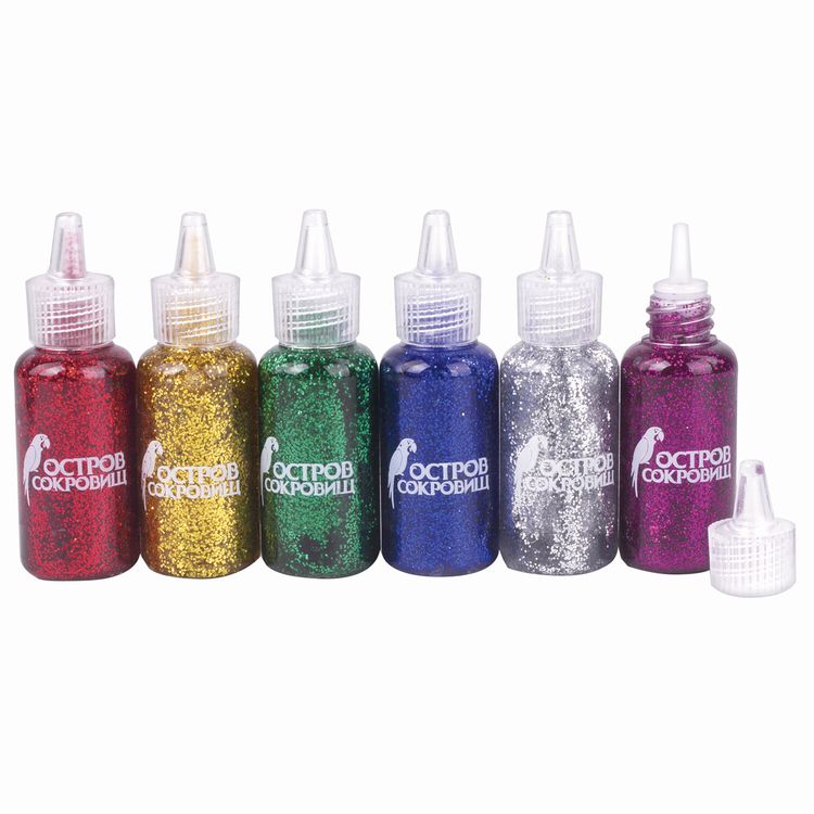 Гель с блестками, 6 ярких цветов по 20 мл, Остров Сокровищ — картинка 2