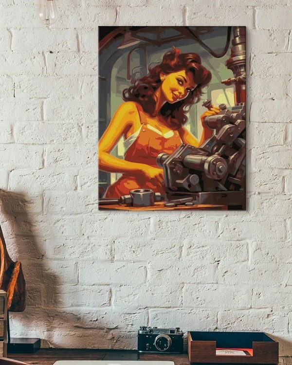 Картина по номерам «Работница месяца, девушка пин-ап» — картинка 3