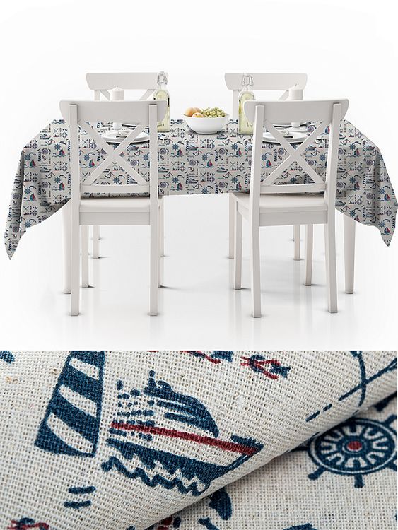 Ткань лен, 140 г/м², 30% лен, 70% хлопок, 3 м, ширина 150 см, цвет: морской принт, TBY — картинка 7